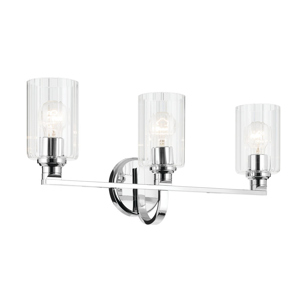 Gioe 24.25" 3-Light Vanity Light with Clear Fluted Glass in Chrome