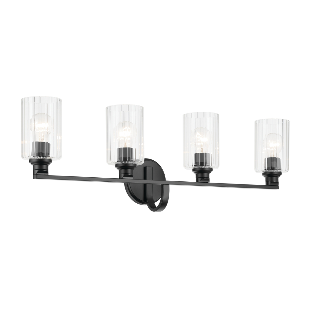 Gioe 32.25" 4-Light Vanity Light with Clear Fluted Glass in Black