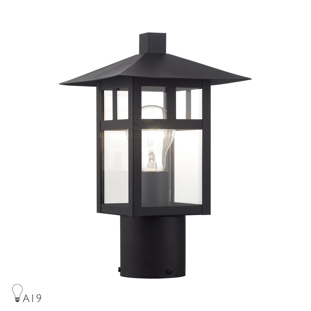 1 Light Satin Gold Medium Outdoor Post Top Lantern with Clear Glass