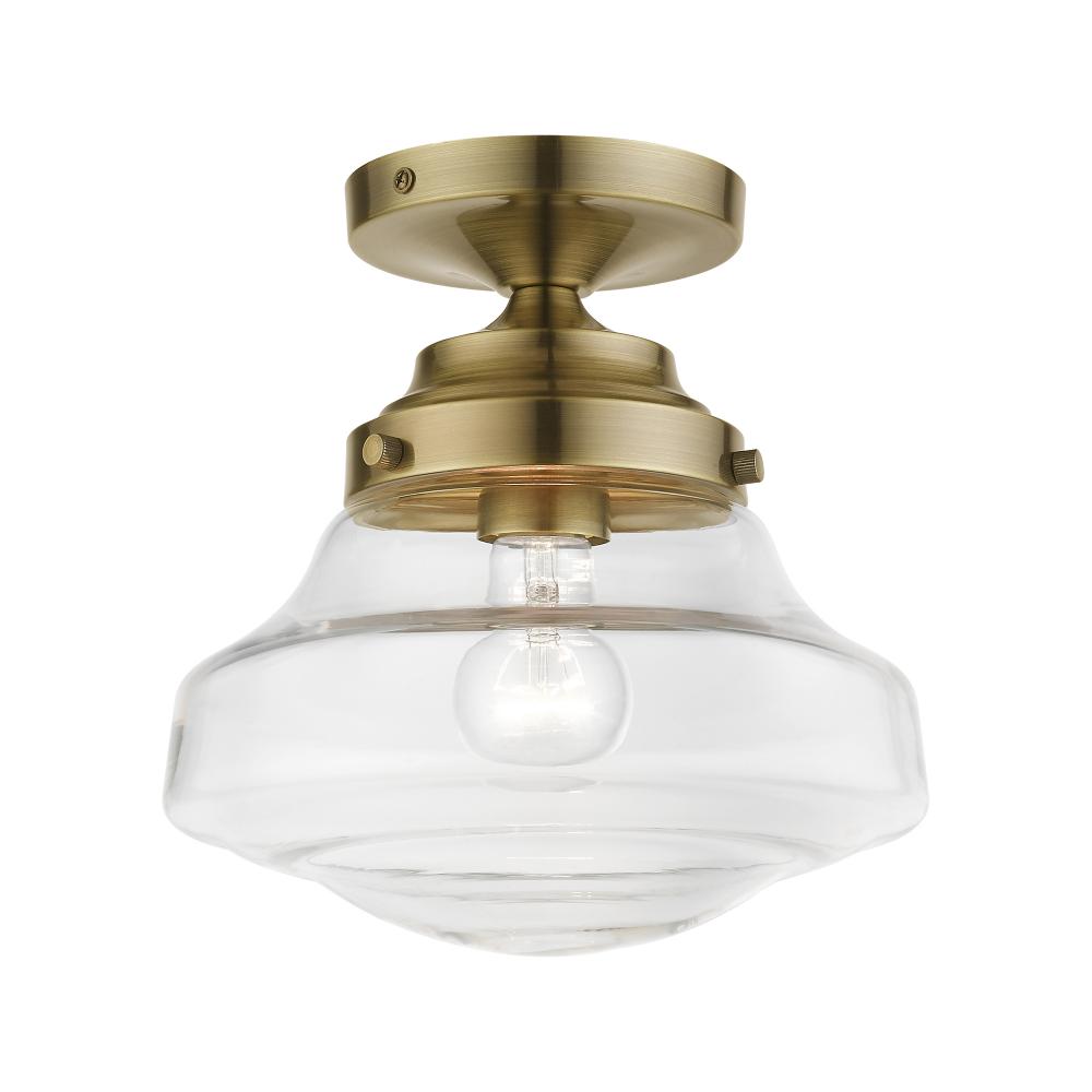 1 Light Antique Brass Semi-Flush