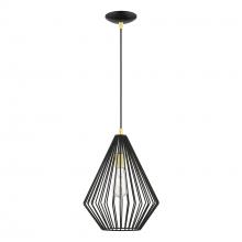 Livex Lighting 41325-68 - 1 Light Shiny Black with Polished Brass Accents Pendant