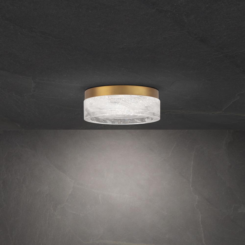 Melange 8in LED 3000K/3500K/4000K 120V-277V Flush Mount in Brushed Nickel with Optic Haze Quartz