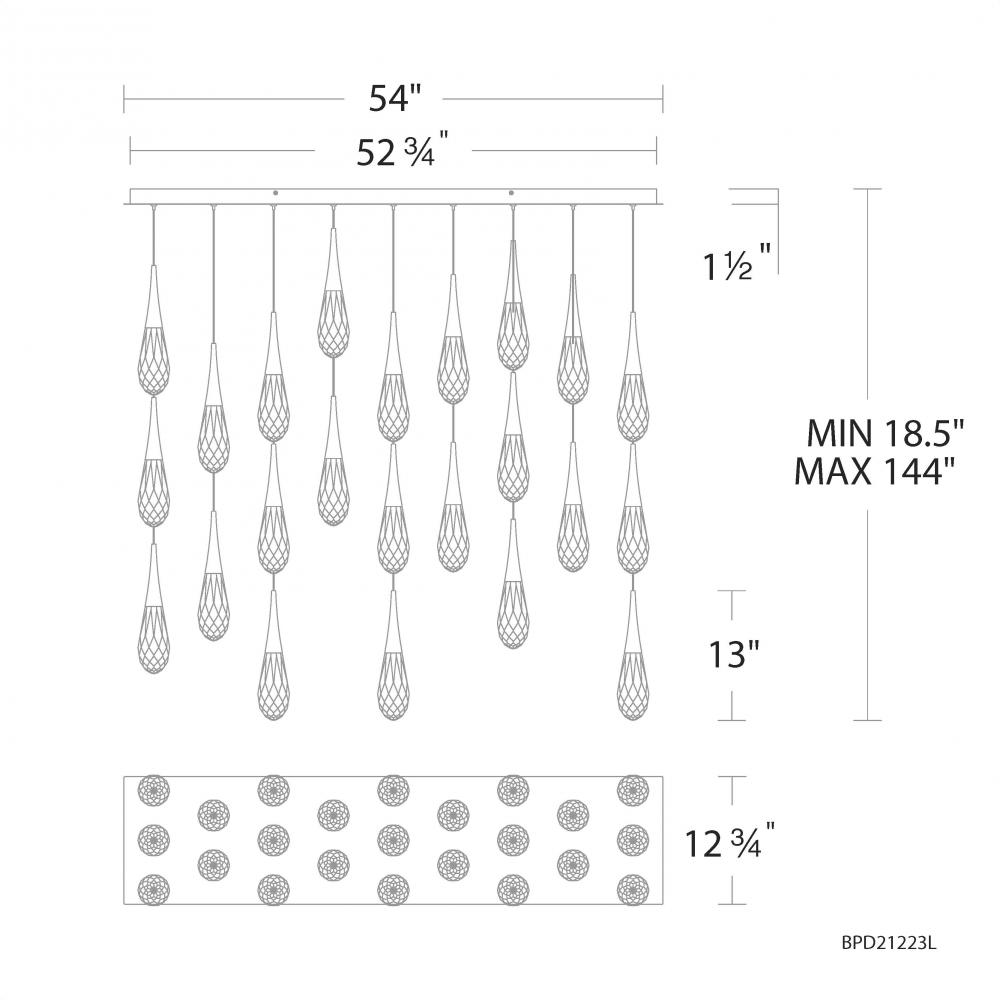 Hibiscus 23 Light 120-277V Multi-Light Pendant (Linear Canopy) in Polished Nickel with Clear Optic