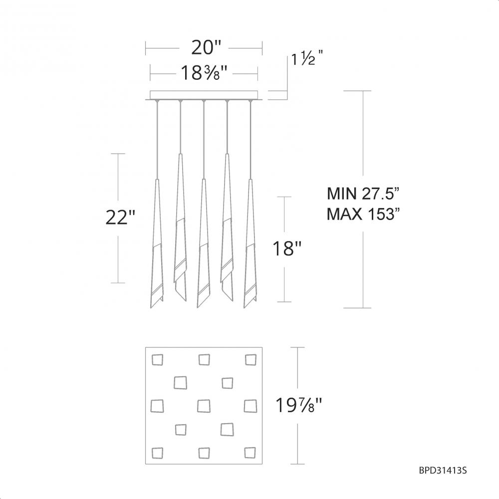 Solitude 13 Light 120-277V Multi-Light Pendant (Square Canopy) in Antique Nickel with Optic Haze Q