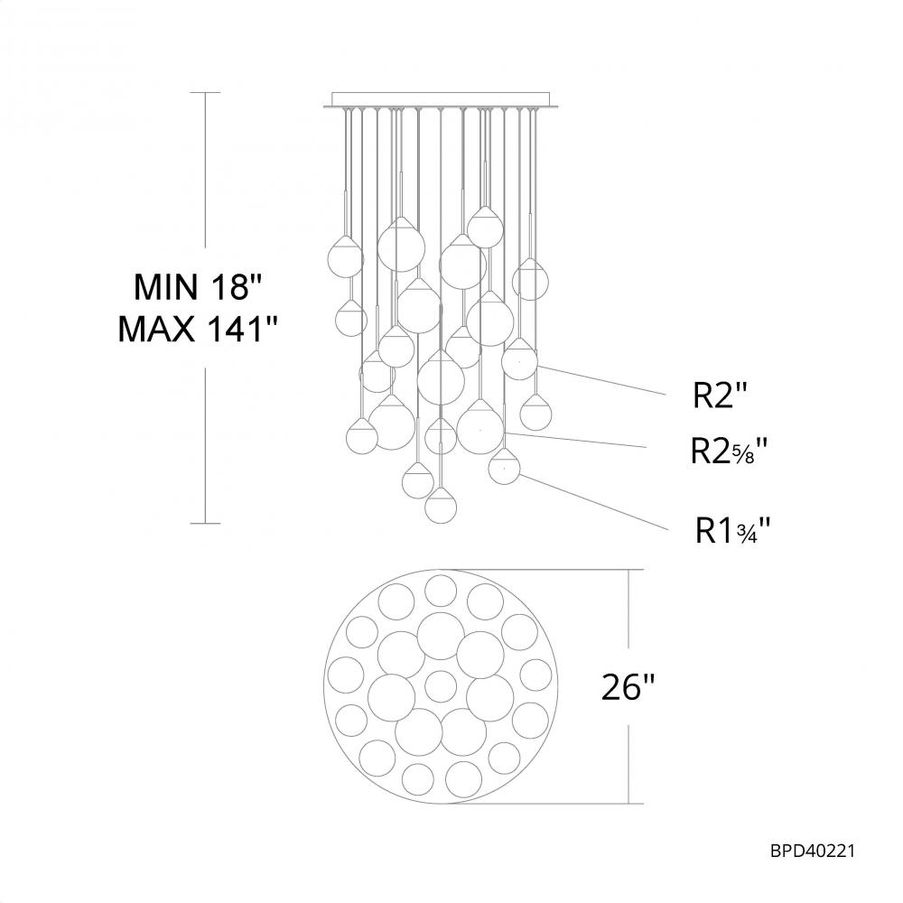 Quest 21 Light 120-277V Multi-Light Pendant (Round Canopy) in Black with Optic Haze Quartz