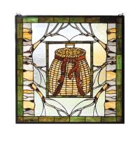 Meyda Blue 73909 - 25"W X 25"H Pack Basket Stained Glass Window