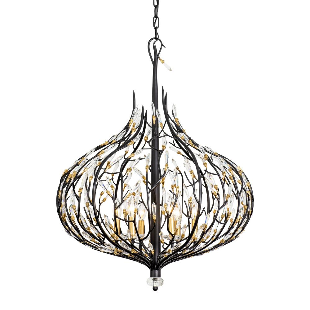 Bask 6-Lt Crystal Pendant - Matte Black/French Gold