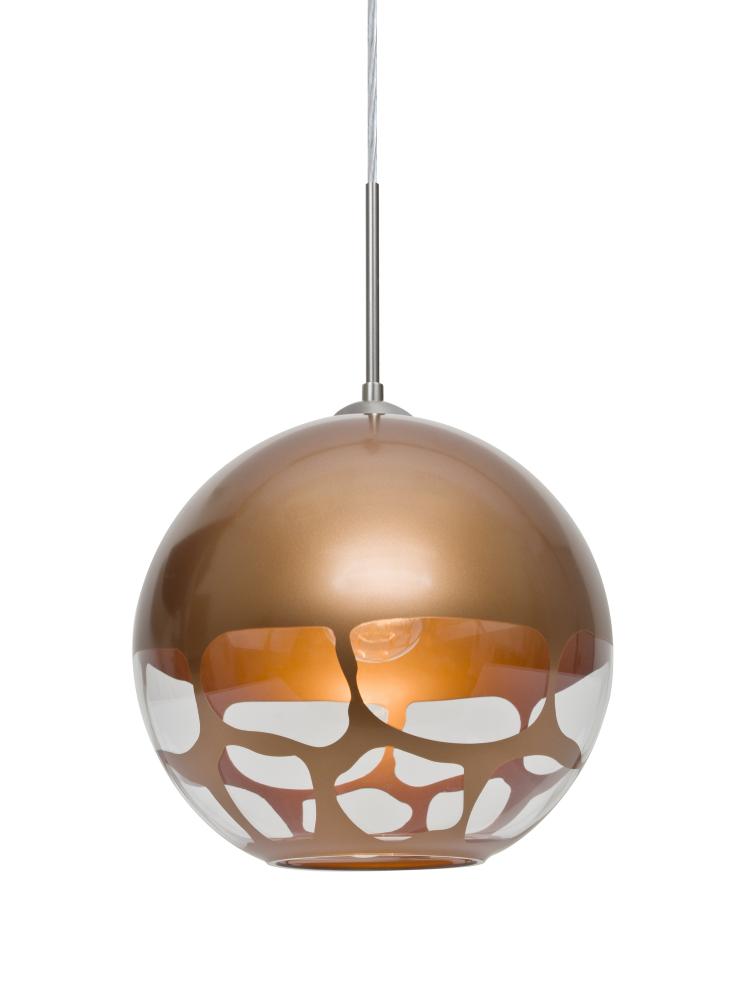 Besa, Rocky Cord Pendant, Copper, Satin Nickel Finish, 1x9W LED