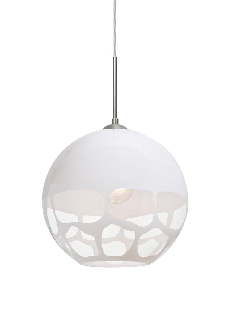 Besa, Rocky Cord Pendant, White, Satin Nickel Finish, 1x9W LED