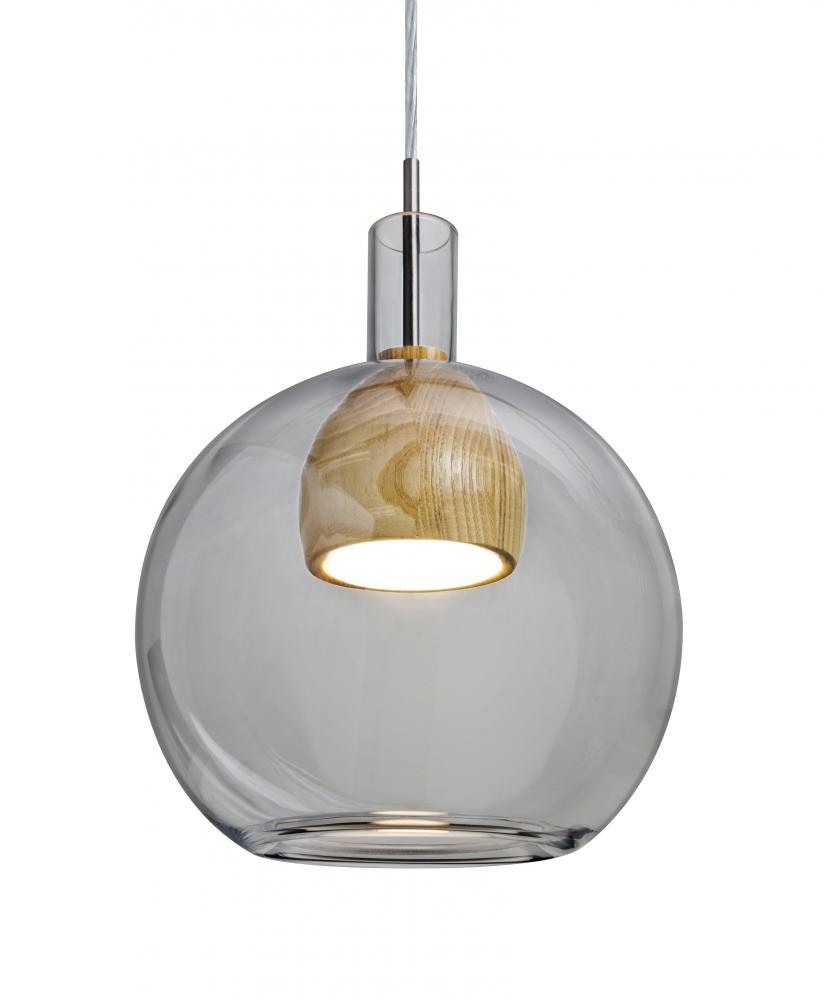 Besa, Benji Cord Pendant, Smoke/Natural, Satin Nickel Finish, 1x9W LED