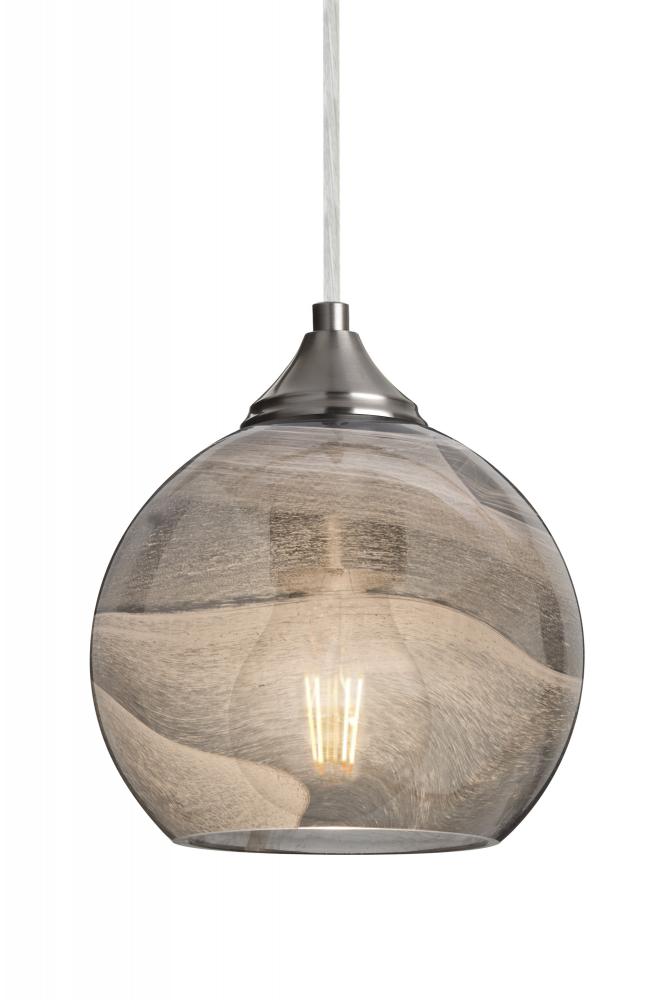 Besa, Jilly Cord Pendant, Vapor Smoke, Satin Nickel Finish, 1x5W LED Filament