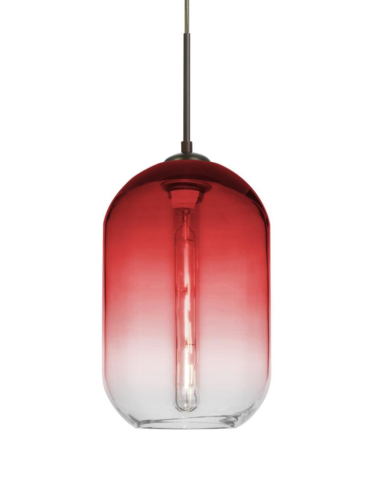 Besa, Omega 12 Cord Pendant, Red/Clear, Bronze Finish, 1x4W LED Filament