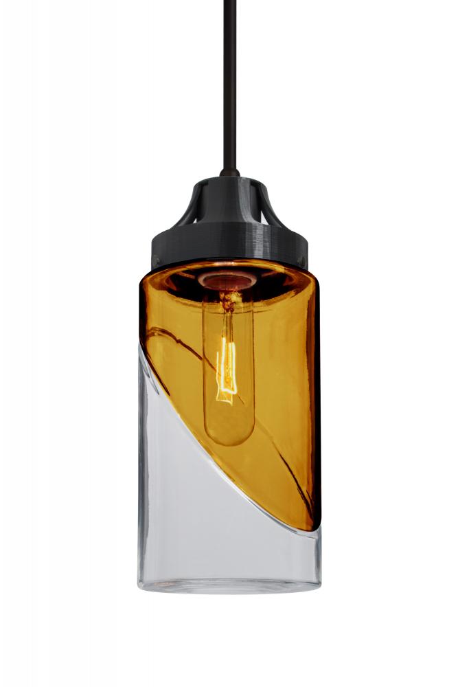 Besa, Blink Cord Pendant, Trans. Amber/Clear, Black Finish, 1x60W Medium Base