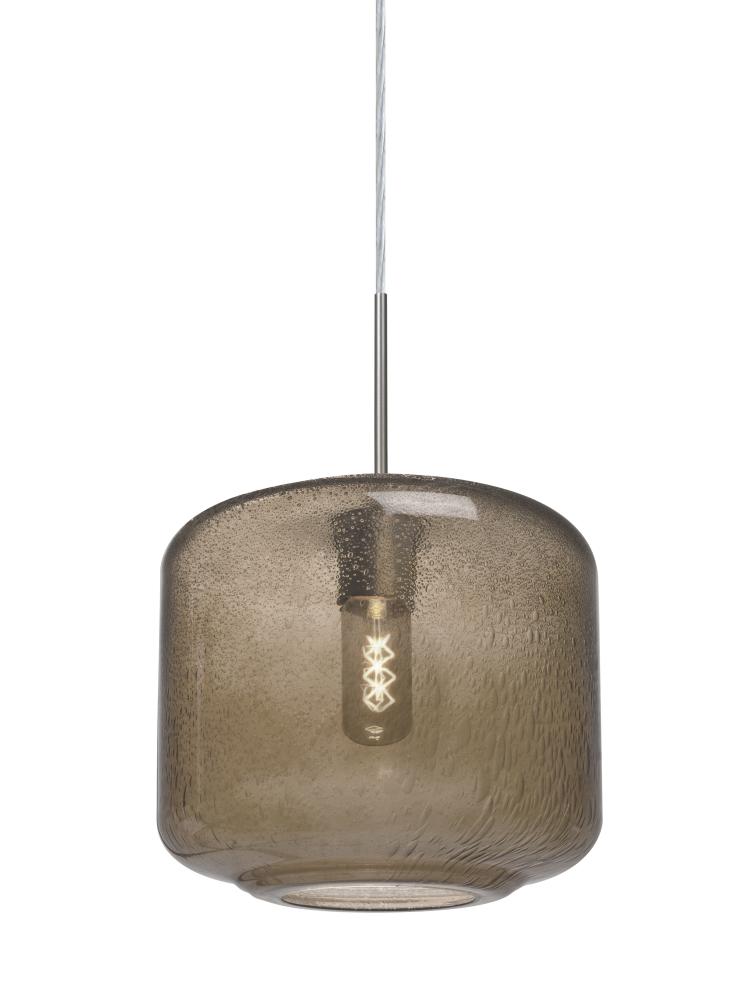 Besa Niles 10 Pendant, Smoke Bubble, Satin Nickel Finish, 1x40W Edison