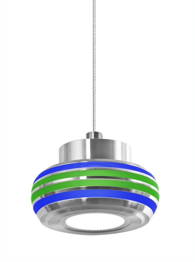 Besa, Flower Cord Pendant, Blue/Green, Satin Nickel Finish, 1x6W LED