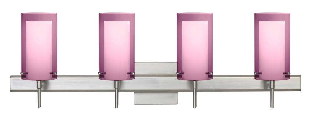 Besa Pahu 4 Wall With SQ Canopy 4SW Transparent Amethyst/Opal Satin Nickel 4x5W LED