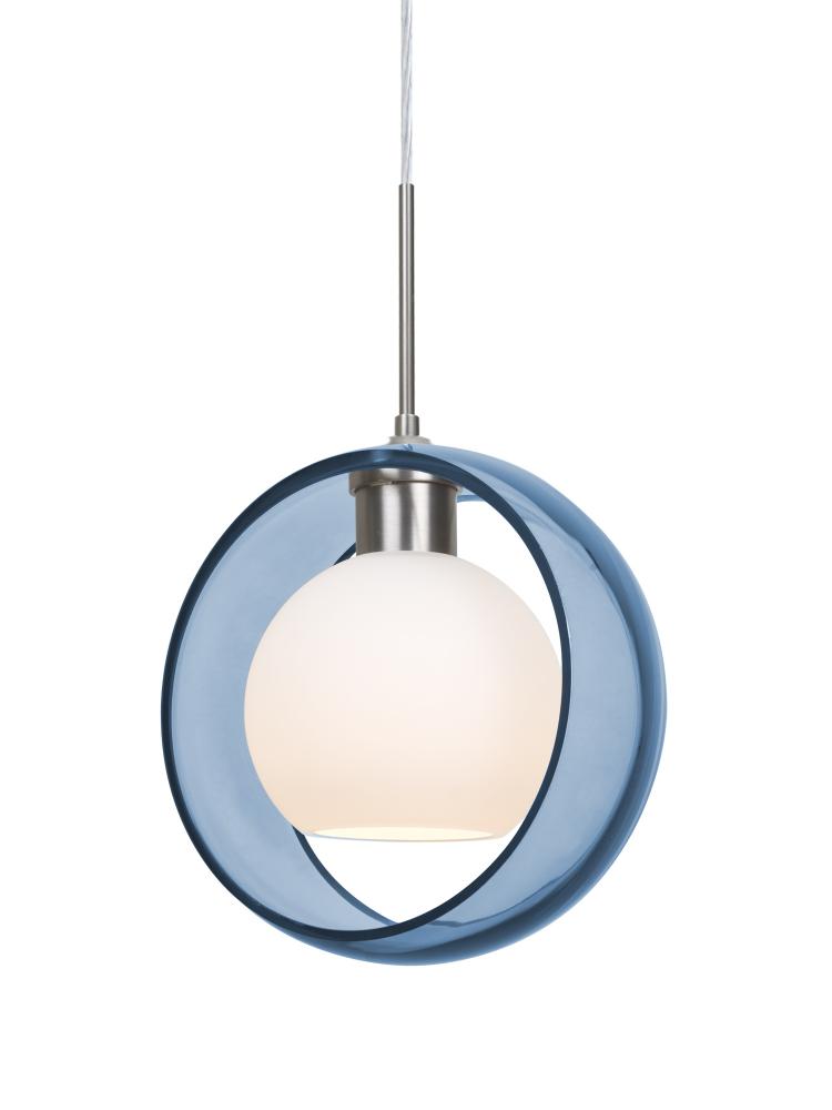 Besa Mana Pendant For Multiport Canopy, Blue/Opal, Satin Nickel Finish, 1x60W Medium