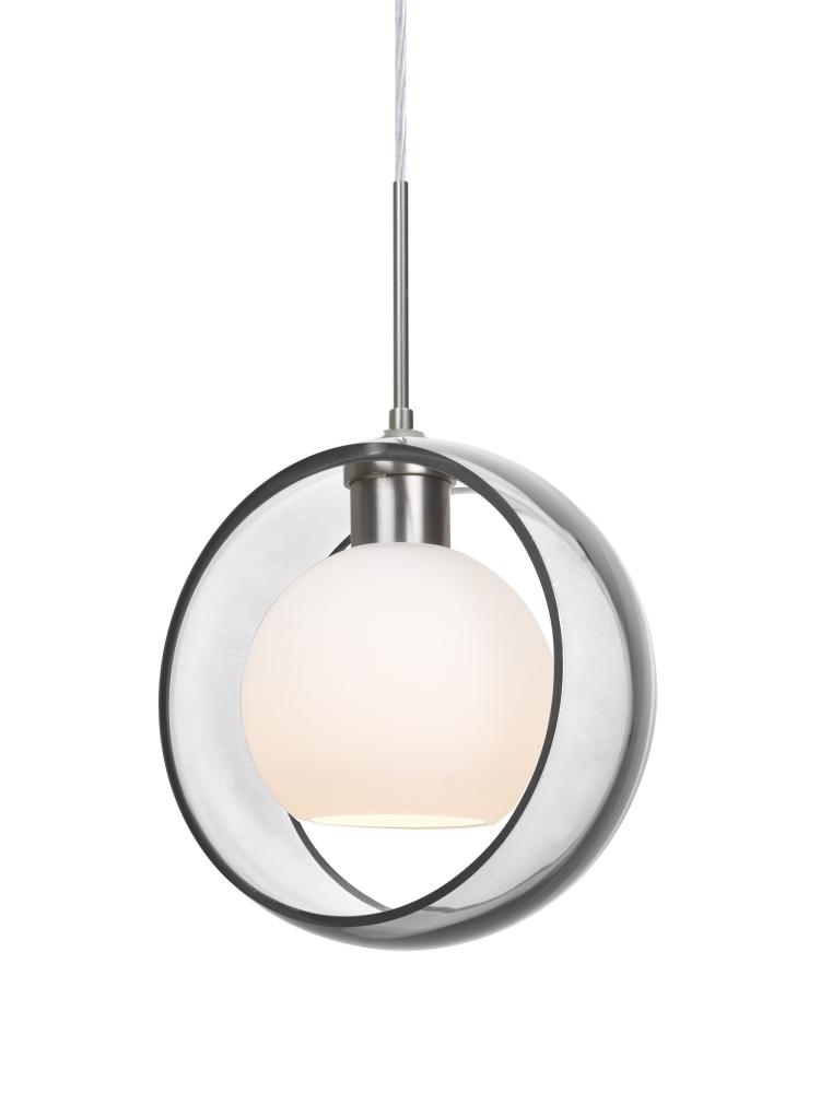 Besa Mana Pendant For Multiport Canopy, Clear/Opal, Satin Nickel Finish, 1x60W Medium