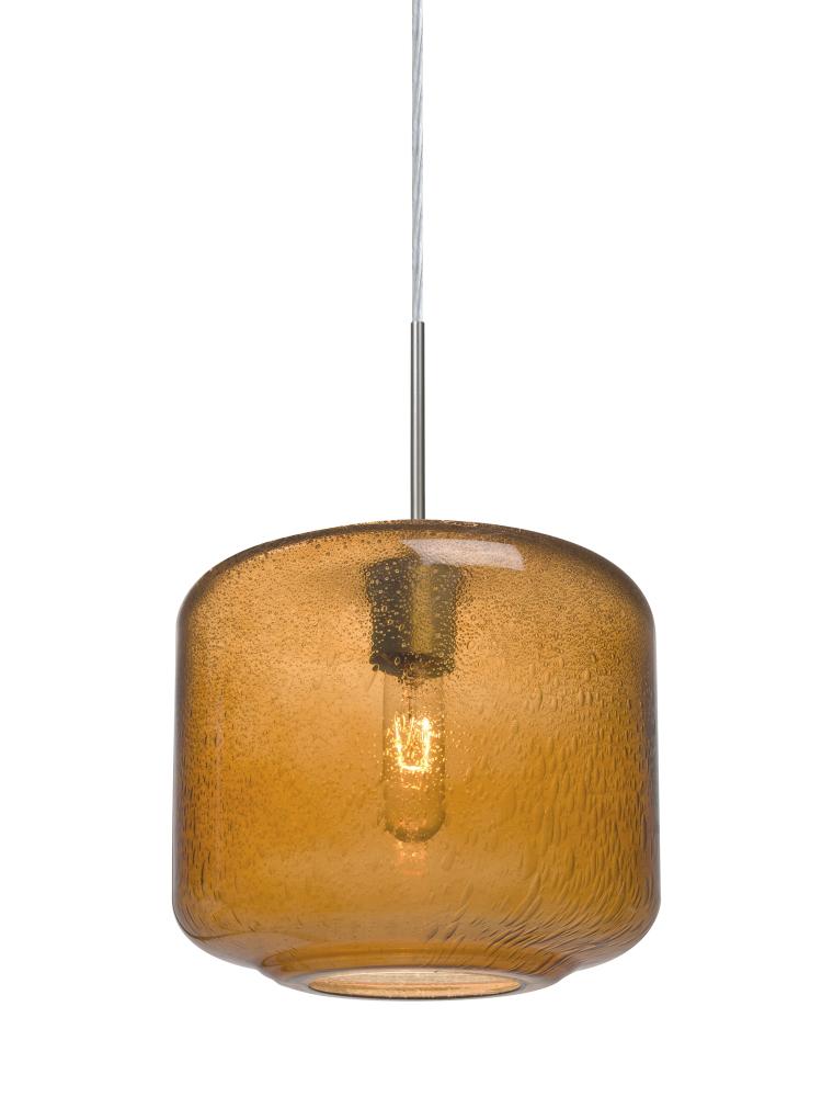 Besa Niles 10 Pendant For Multiport Canopy, Amber Bubble, Satin Nickel Finish, 1x60W