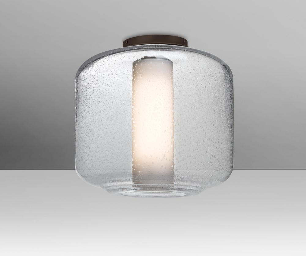 Besa Niles 10 Ceiling, Clear Bubble/Opal, Bronze Finish, 1x60W T10