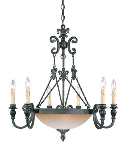 Six Light Antique Copper Finish Candle - Cream Drip Candle Up Chandelier