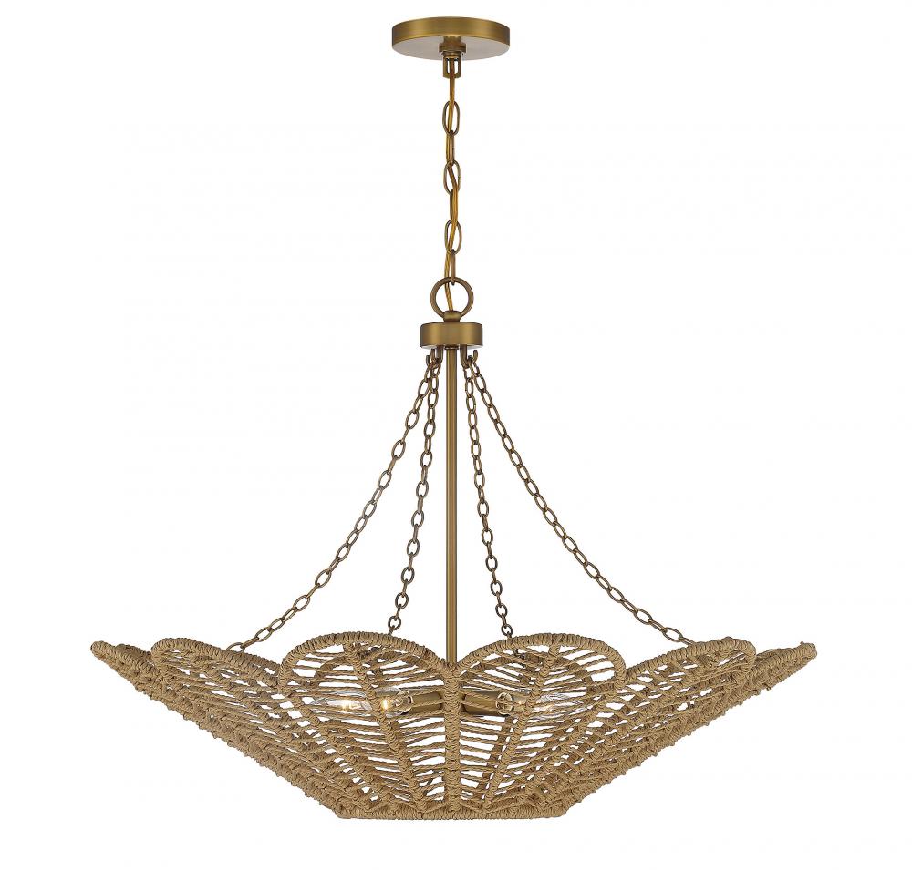 Cyperas 5-Light Pendant in Warm Brass and Rope