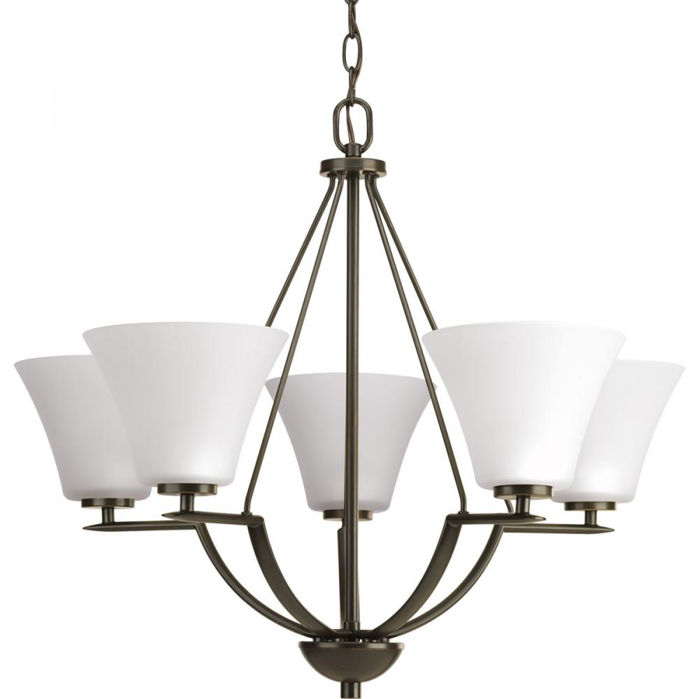 Bravo Collection Five-Light Antique Bronze Etched Glass Modern Chandelier Light