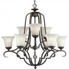 Progress P4061-84 - Nine Light Espresso Etched Watermark Glass Up Chandelier