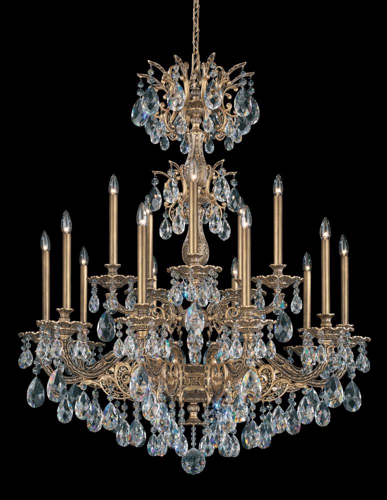 Milano 15 Light 120V Chandelier in Etruscan Gold with Clear Heritage Handcut Crystal