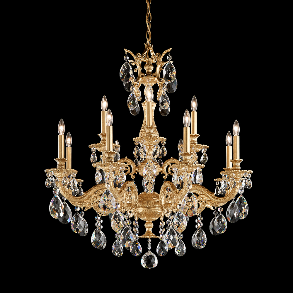 Milano 12 Light 120V Chandelier in Antique Silver with Clear Heritage Handcut Crystal