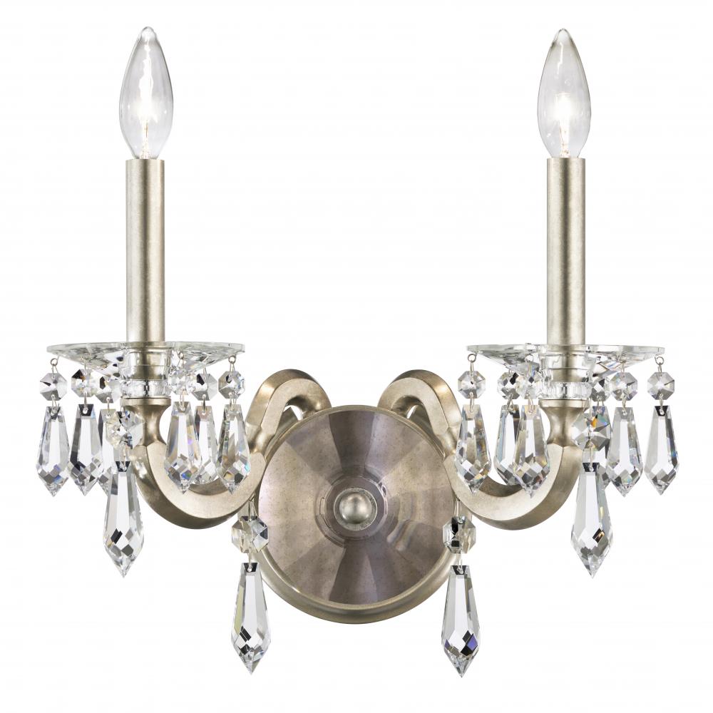 Napoli 2 Light 120V Wall Sconce in Antique Silver with Radiance Crystal