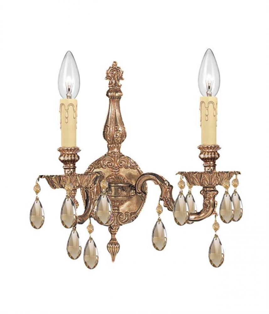 Crystorama 2 Light Golden Teak Crystal Olde Brass Wall Mount