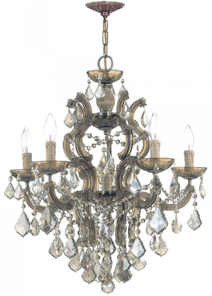 Maria Theresa 6 Light Golden Teak Crystal Brass Chandelier I