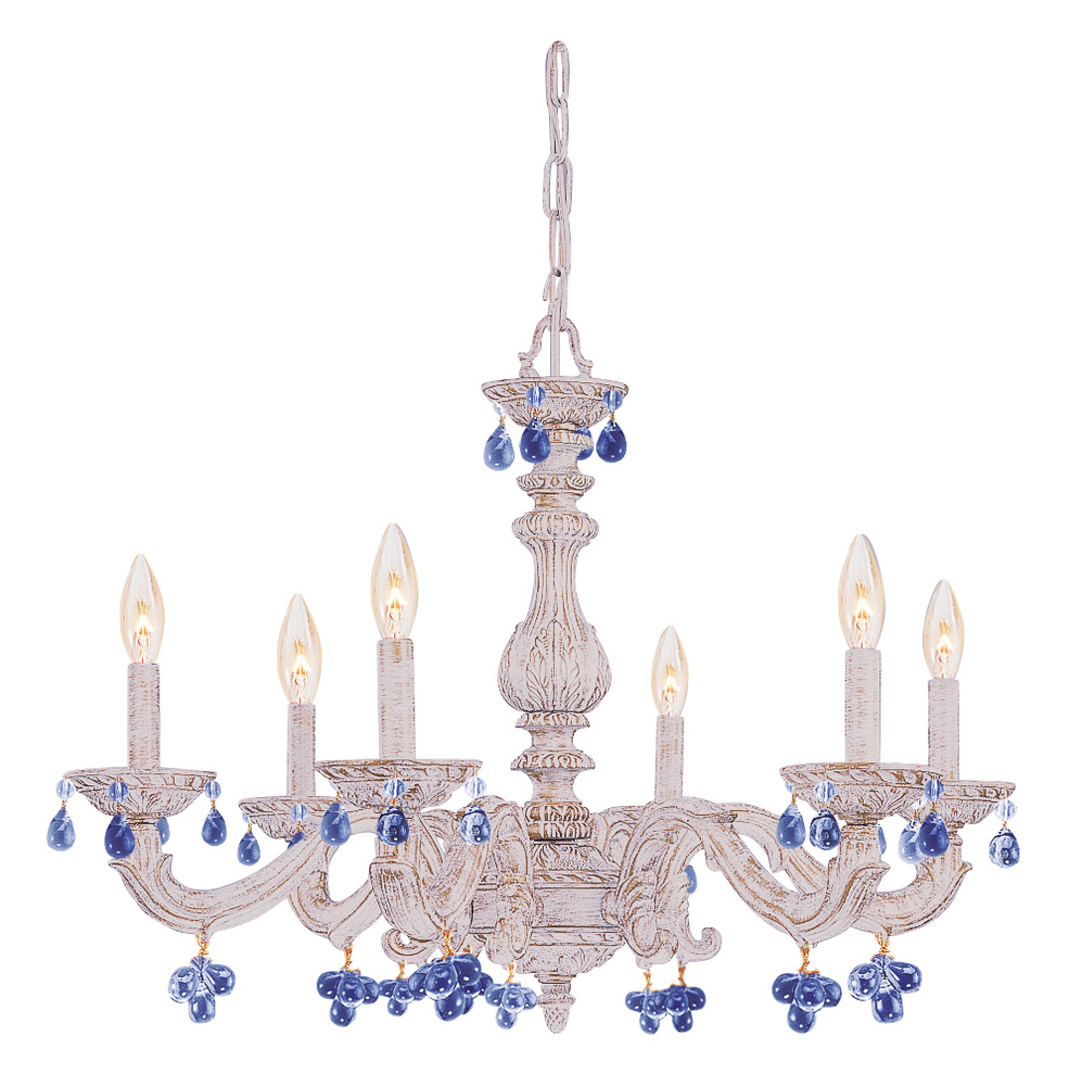 Paris Market 6 Light Blue Crystal Antique White Chandelier