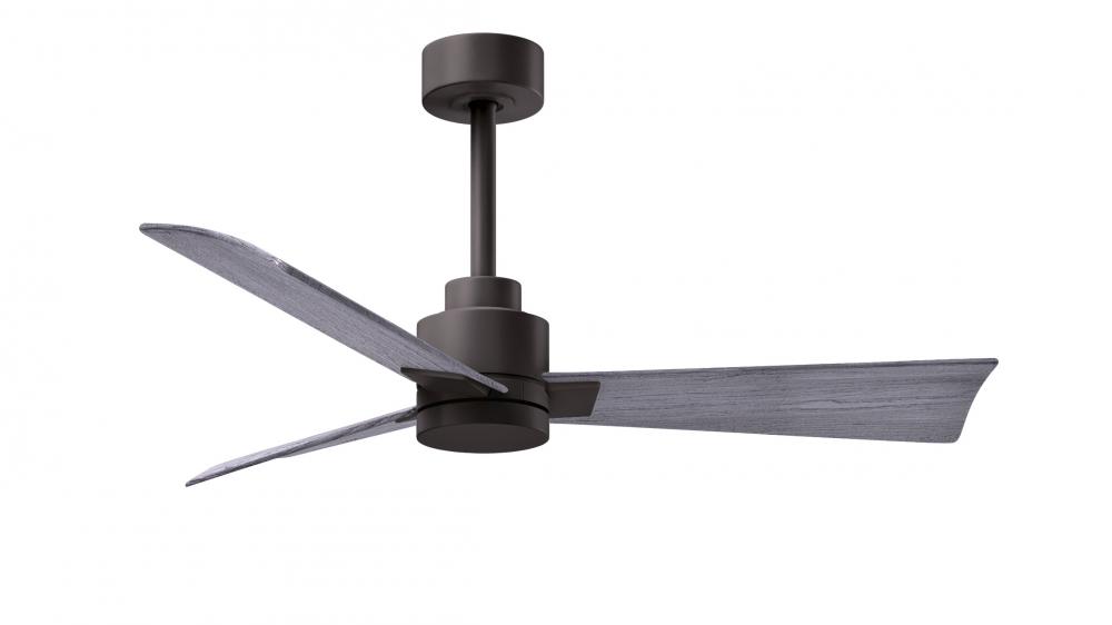 Alessandra 3-blade transitional ceiling fan in textured bronze finish with barnwood blades. Optimi