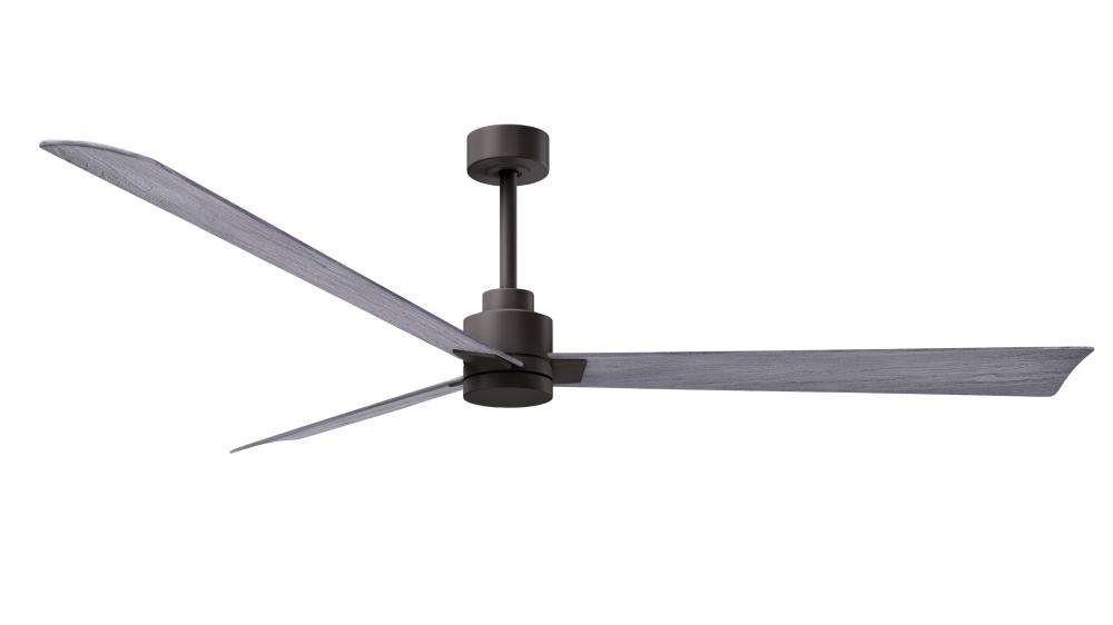 Alessandra 3-blade transitional ceiling fan in textured bronze finish with barnwood blades. Optimi