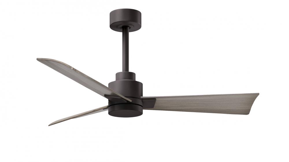 Alessandra 3-blade transitional ceiling fan in textured bronze finish with gray ash blades. Optimi