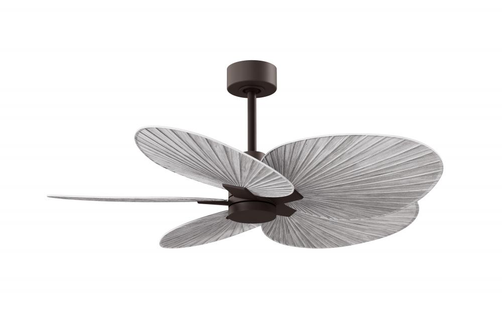 Alessandra Tropical 5-blade ceiling fan in Textured Bronze and Barn Wood  Tone blades.