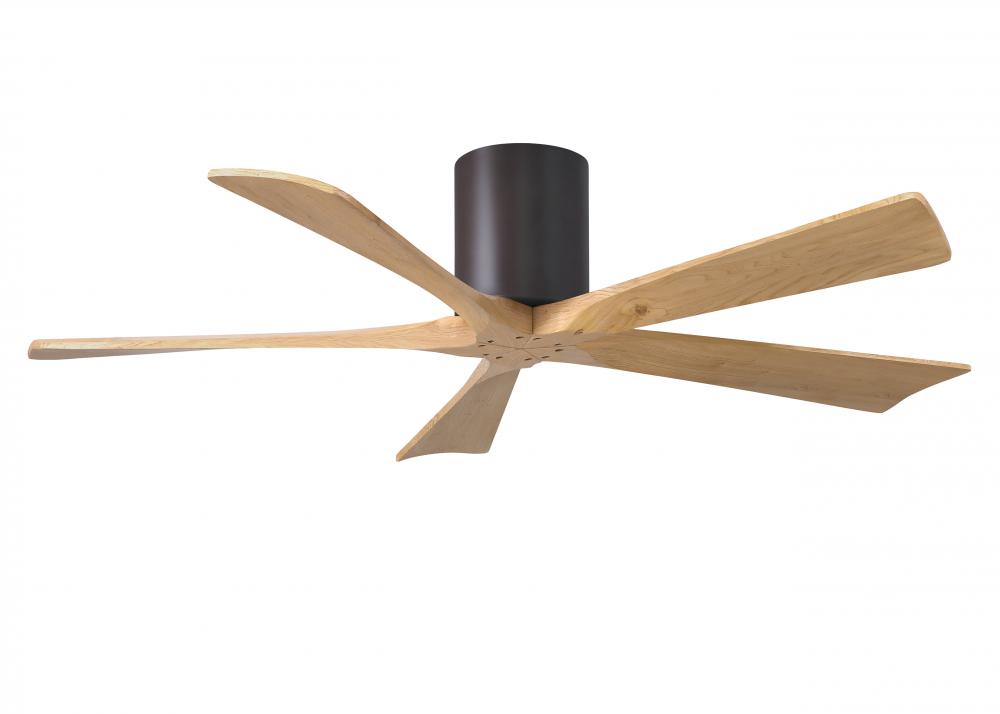 Irene-5H three-blade flush mount paddle fan in Textured Bronze finish with 52” Light Maple tone