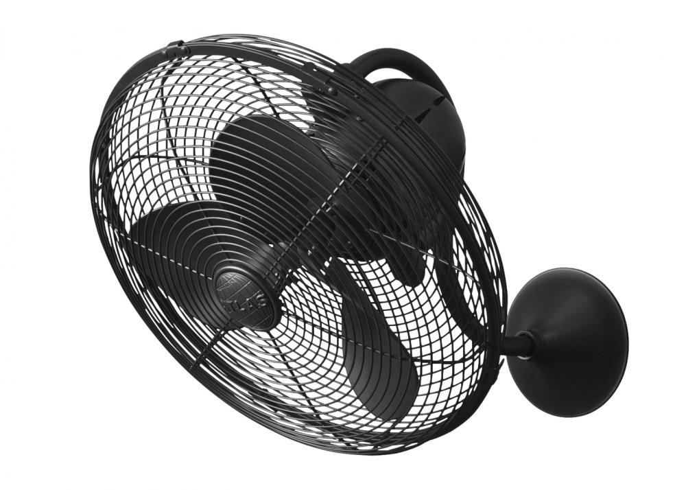 Laura 90° oscillating 3-speed wall fan in matte black  finish.