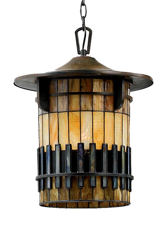 One Light Bergamo Tiffany Autumn Ridge Glass Hanging Lantern