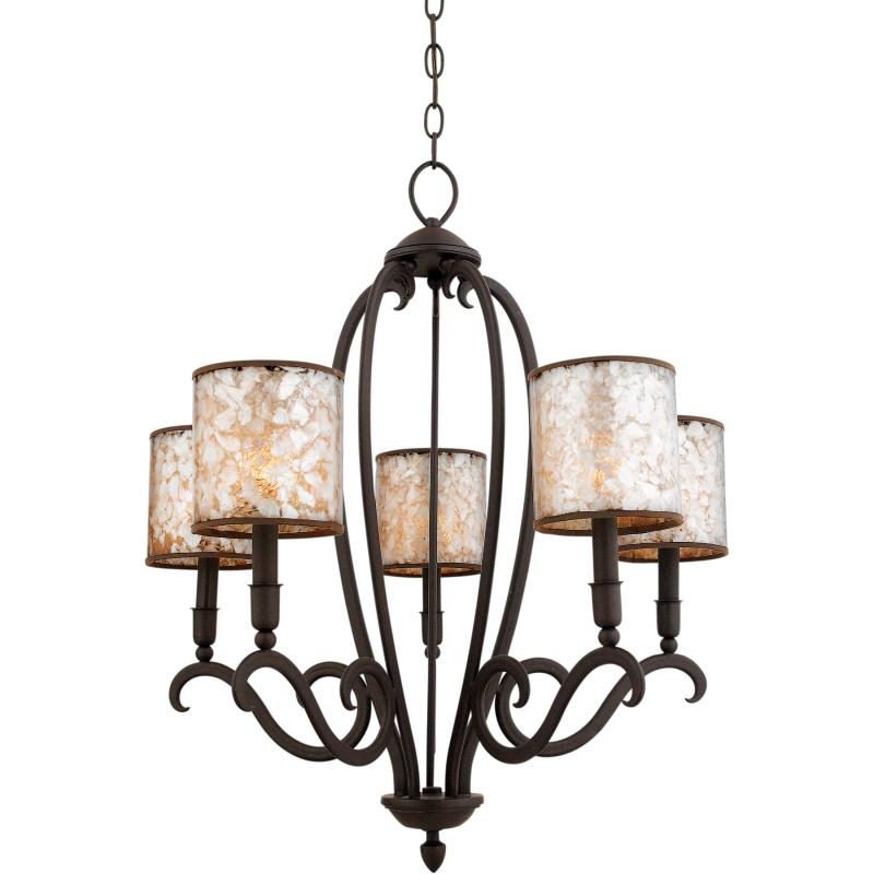 Five Light Neo Bronze Capiz Flakes Shade Up Chandelier