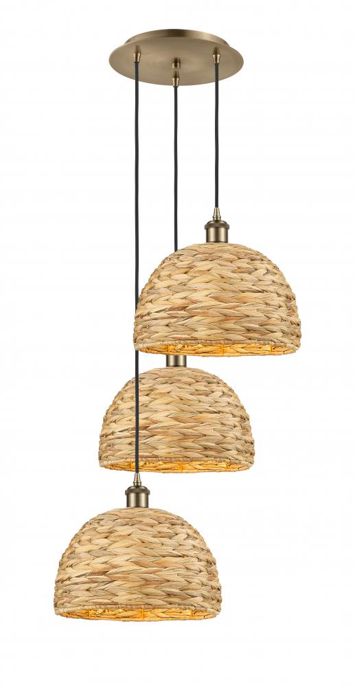 Woven Rattan - 3 Light - 19 inch - Antique Brass - Cord hung - Multi Pendant