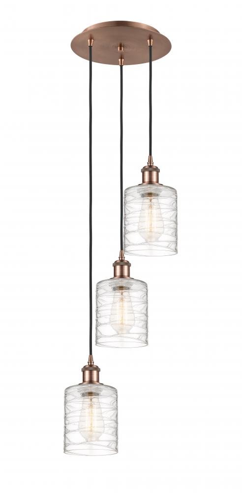 Cobbleskill - 3 Light - 12 inch - Antique Copper - Cord Hung - Multi Pendant