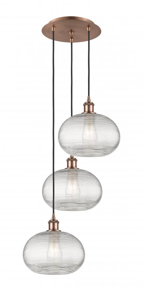 Ithaca - 3 Light - 17 inch - Antique Copper - Cord hung - Multi Pendant