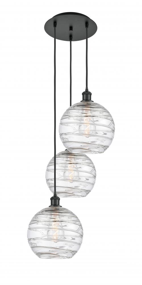 Athens Deco Swirl - 3 Light - 17 inch - Matte Black - Cord hung - Multi Pendant