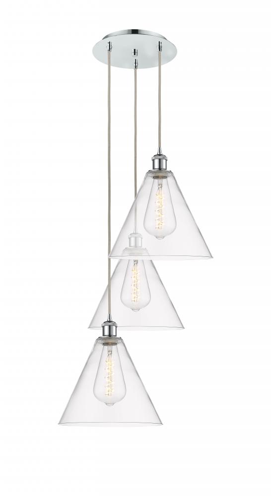 Berkshire - 3 Light - 19 inch - Polished Chrome - Cord Hung - Multi Pendant