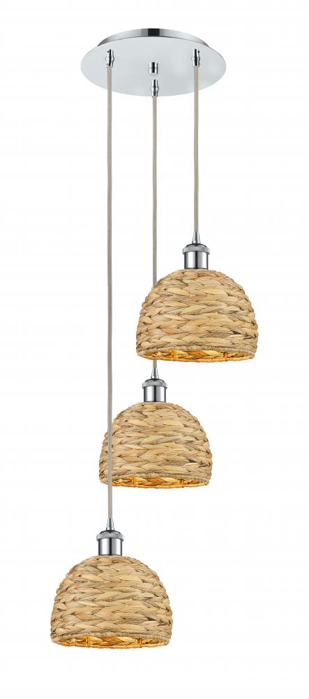 Woven Rattan - 3 Light - 15 inch - Polished Chrome - Cord hung - Multi Pendant