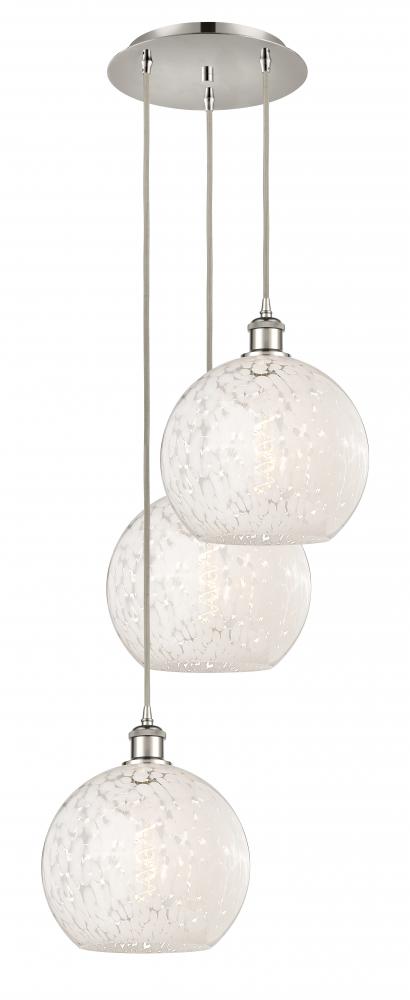 White Mouchette - 3 Light - 17 inch - Polished Nickel - Cord Hung - Multi Pendant