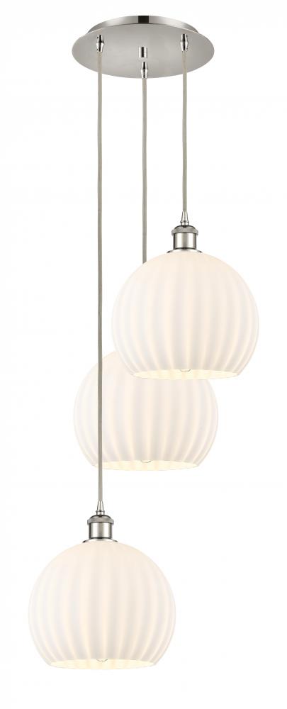 White Venetian - 3 Light - 17 inch - Polished Nickel - Cord Hung - Multi Pendant